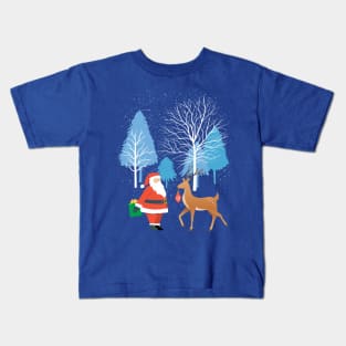 Christmas Scene with Santa and Reindeer Kids T-Shirt